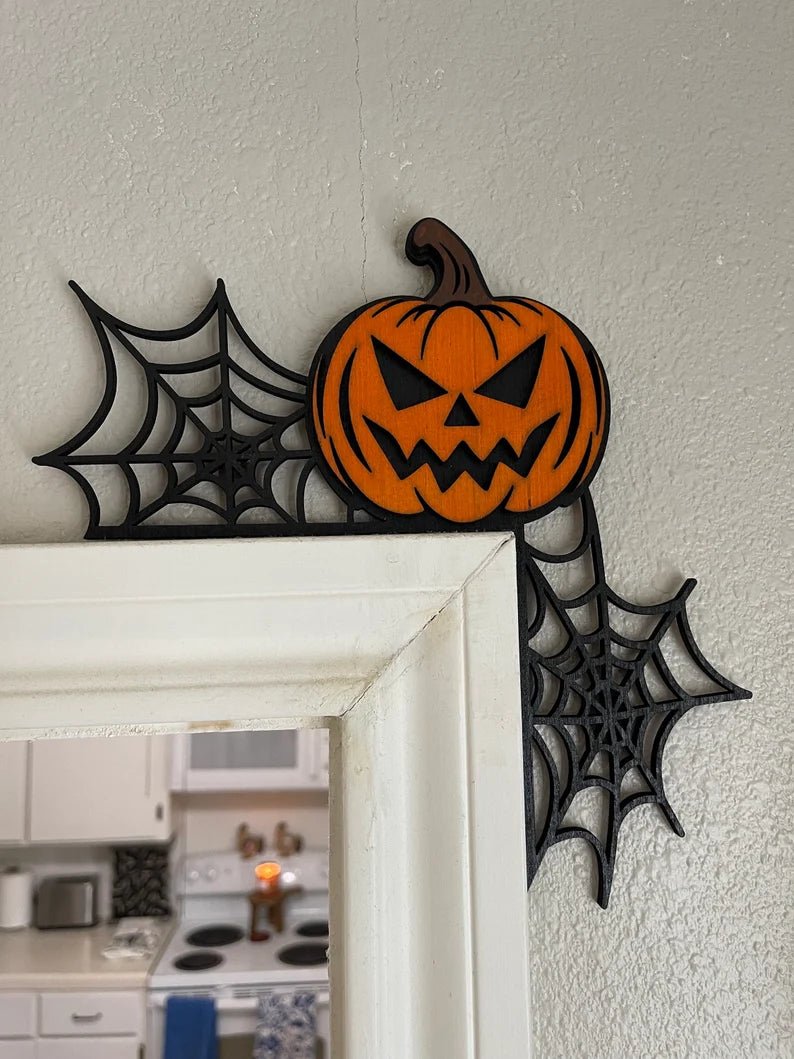 Halloween Door Corner Sign - Door Corner Decor - Halloween Decorating - Halloween Signs - Spider Web Decor - Halloween Color - Pumpkin - Family Watchs