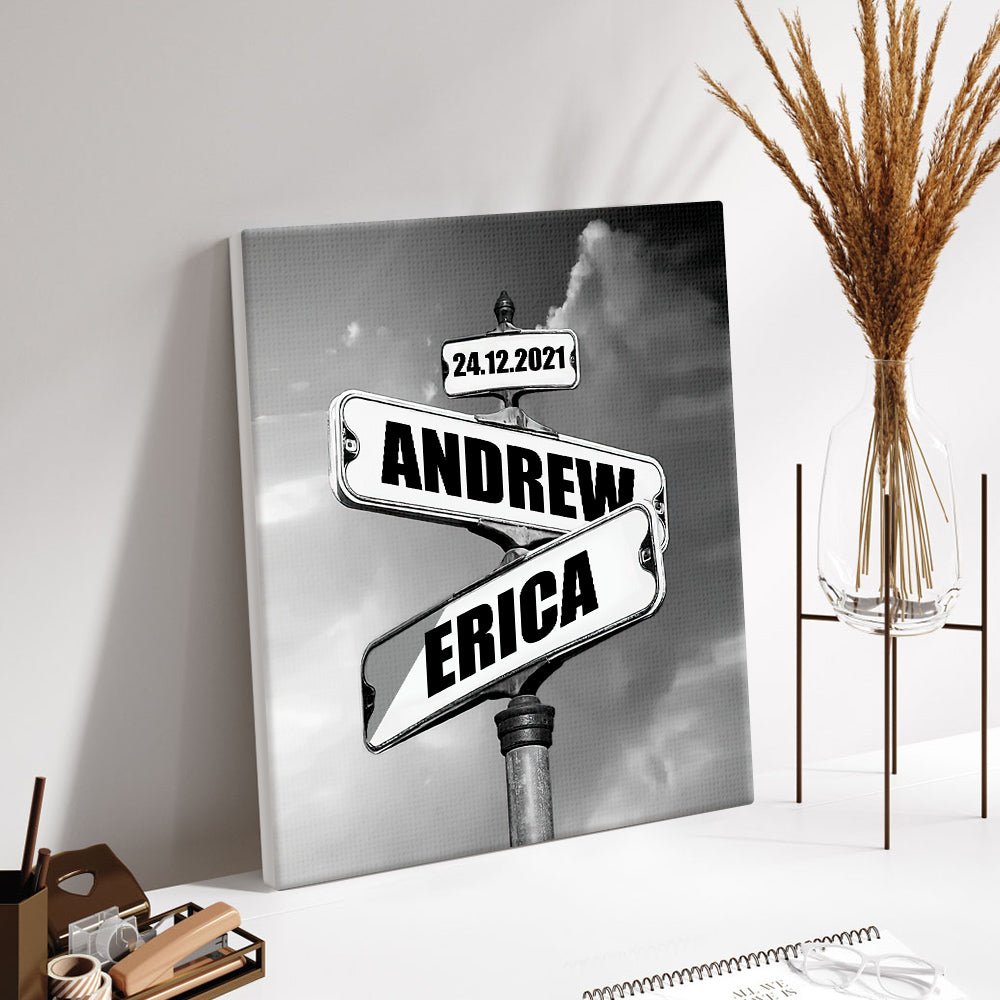 Personalized Name Canvas With Year Date Vintage Crossroad Street Sign Canvas Anniversary Gift For Couples - Family Watchs
