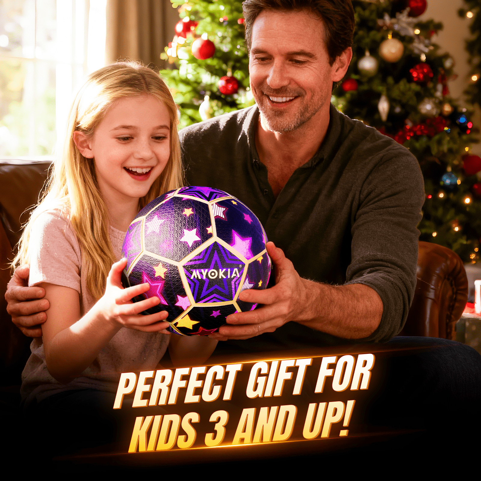 Rechargeable Light Up Soccer Ball Size 5 Tri - Color RGB Glow in The Dark for Kids & Teens 3 - 15+, Indoor/Outdoor Sports Gift with Pump & USB Cable - Perfect for Night Games, Birthdays & Backyard - Family Watchs