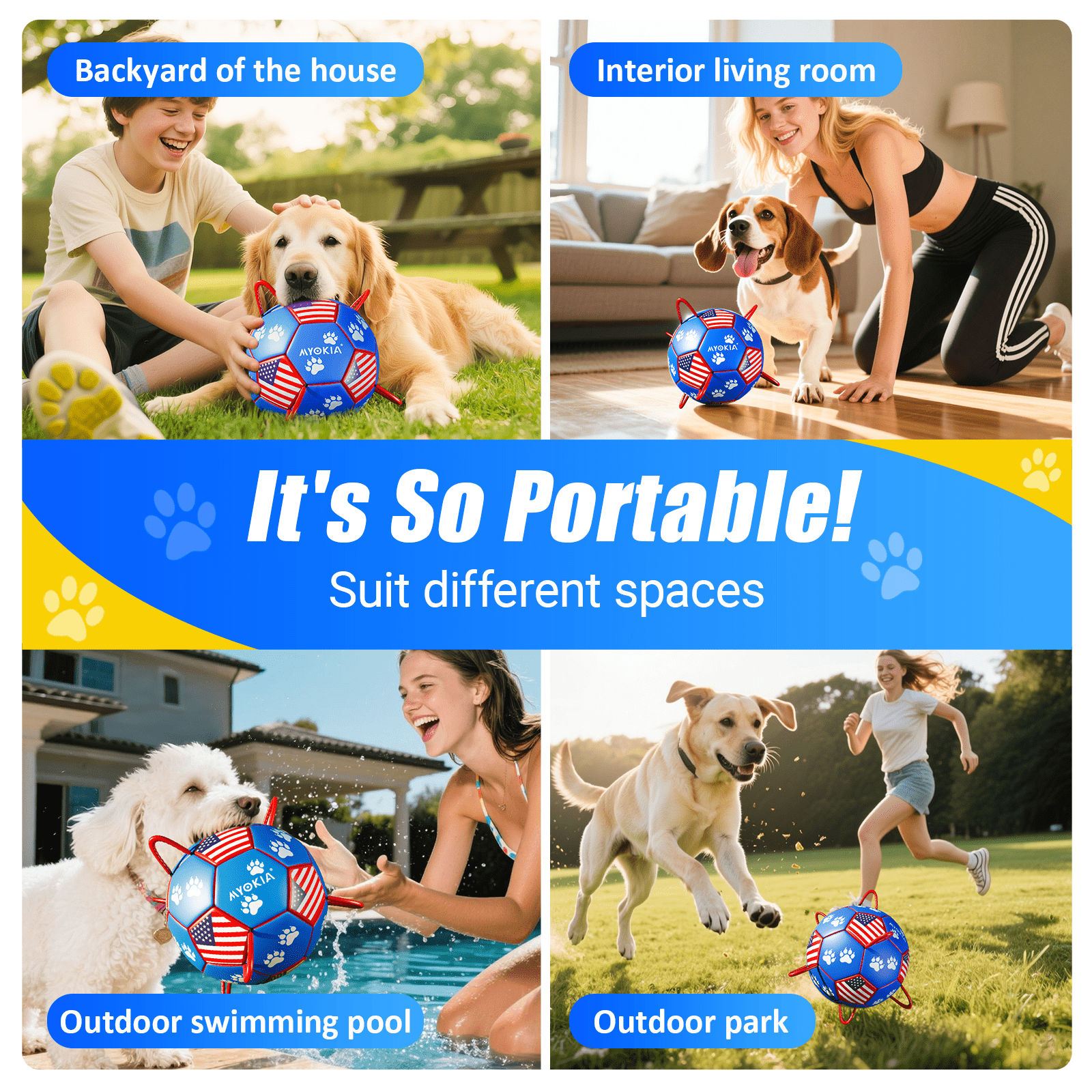 Size 2/Size 3 Dog Soccer Ball with Straps - Durable Training Ball for Pets Interactive Outdoor Dog Toy, for Small to Large Puppies, Pet Supplies - Family Watchs