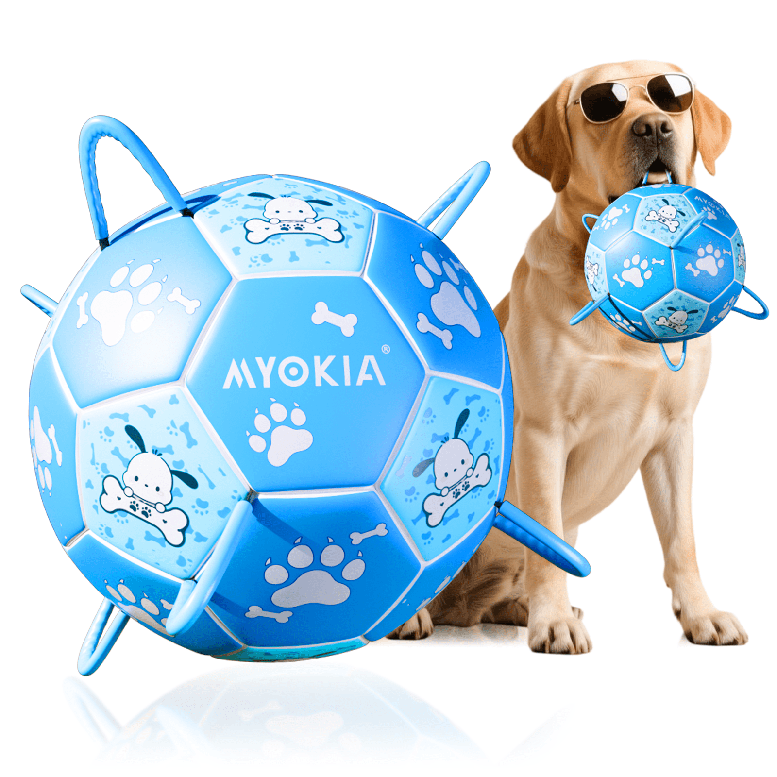 Size 2/Size 3 Dog Soccer Ball with Straps - Durable Training Ball for Pets Interactive Outdoor Dog Toy, for Small to Large Puppies, Pet Supplies (White Blue, Size2) - Family Watchs