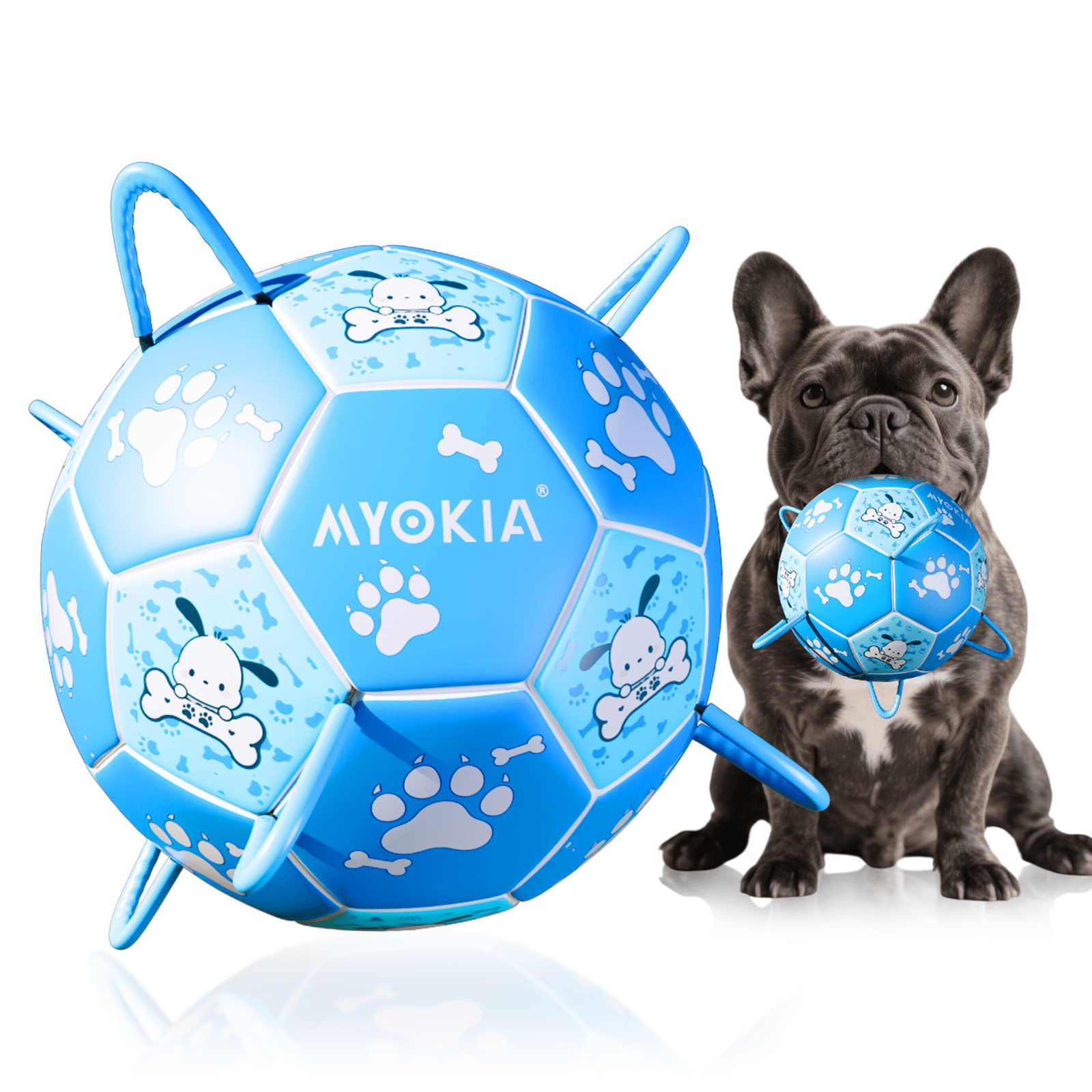 Size 2/Size 3 Dog Soccer Ball with Straps - Durable Training Ball for Pets Interactive Outdoor Dog Toy, for Small to Large Puppies, Pet Supplies (White Blue, Size2) - Family Watchs
