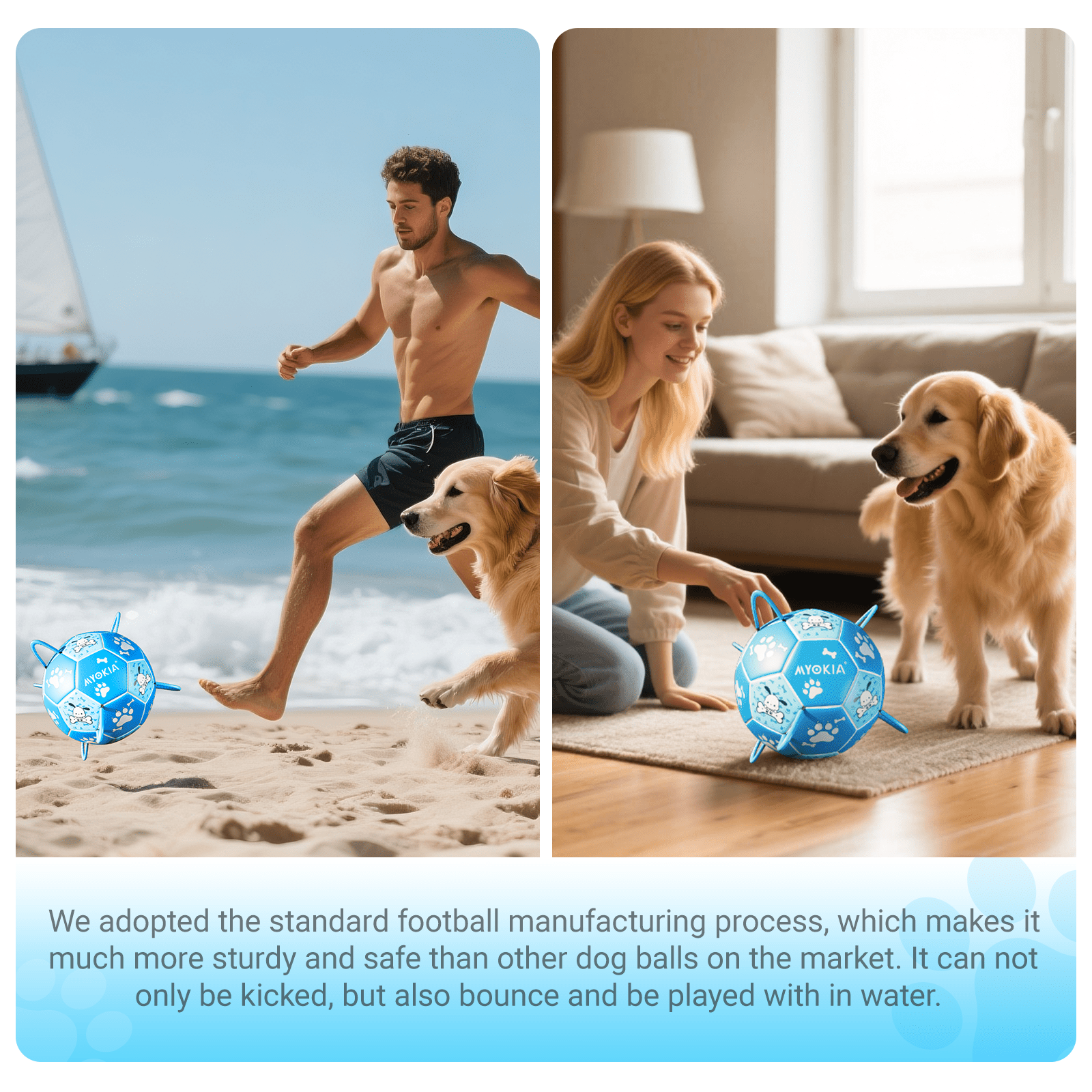 Size 2/Size 3 Dog Soccer Ball with Straps - Durable Training Ball for Pets Interactive Outdoor Dog Toy, for Small to Large Puppies, Pet Supplies (White Blue, Size2) - Family Watchs