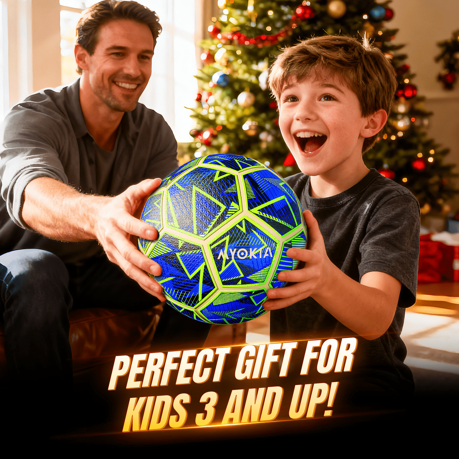 Size 5 Light Up Soccer Ball RGB Rechargeable Glow in Dark for Kids & Teens 3 - 15+, Indoor/Outdoor Night Games Tri - Color (Red, Green, Blue), Includes Pump & USB Cable - Family Watchs
