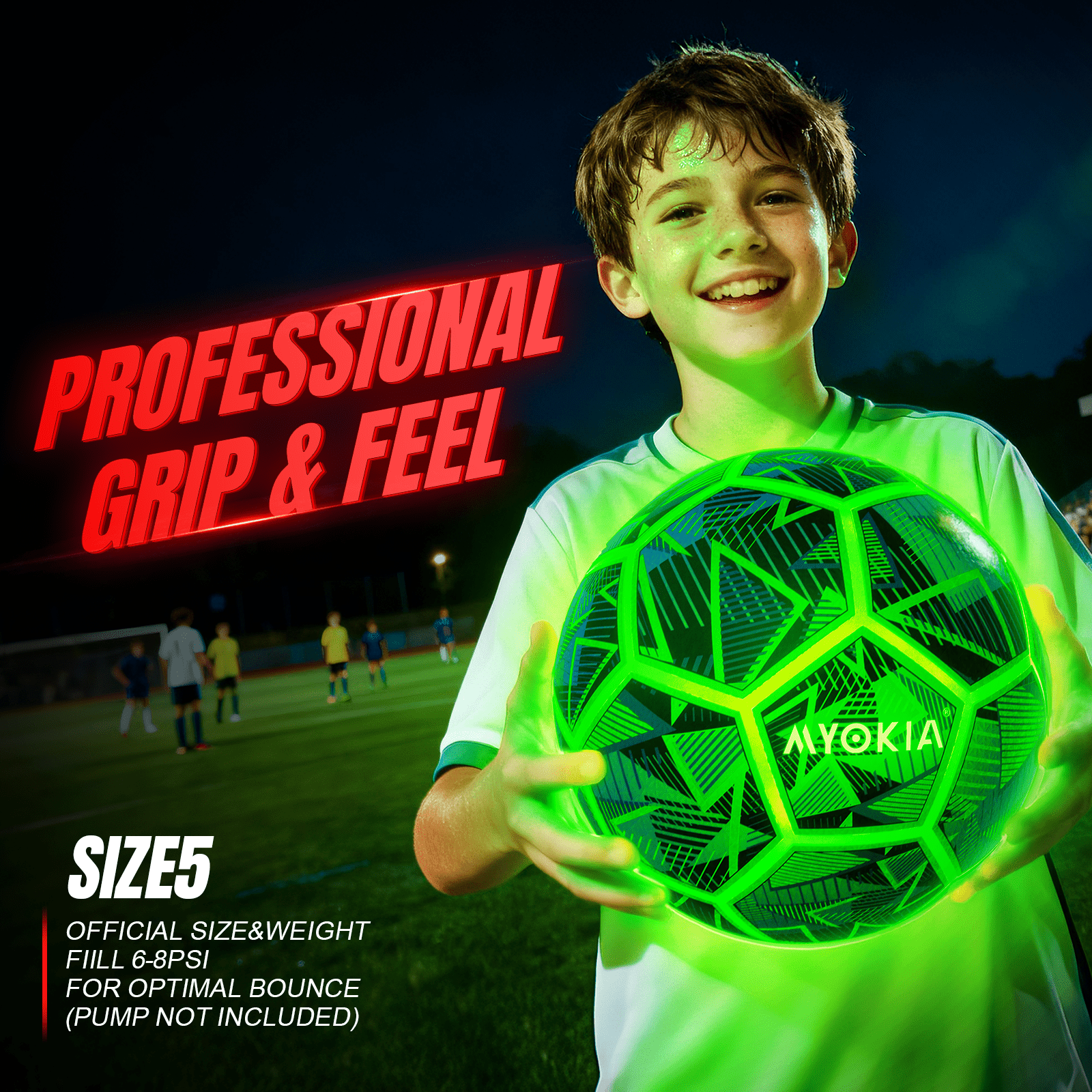 Size 5 Light Up Soccer Ball RGB Rechargeable Glow in Dark for Kids & Teens 3 - 15+, Indoor/Outdoor Night Games Tri - Color (Red, Green, Blue), Includes Pump & USB Cable - Family Watchs