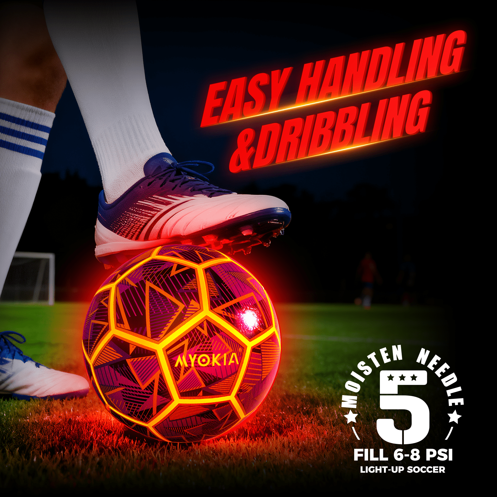 Size 5 Light Up Soccer Ball RGB Rechargeable Glow in Dark for Kids & Teens 3 - 15+, Indoor/Outdoor Night Games Tri - Color (Red, Green, Blue), Includes Pump & USB Cable - Family Watchs