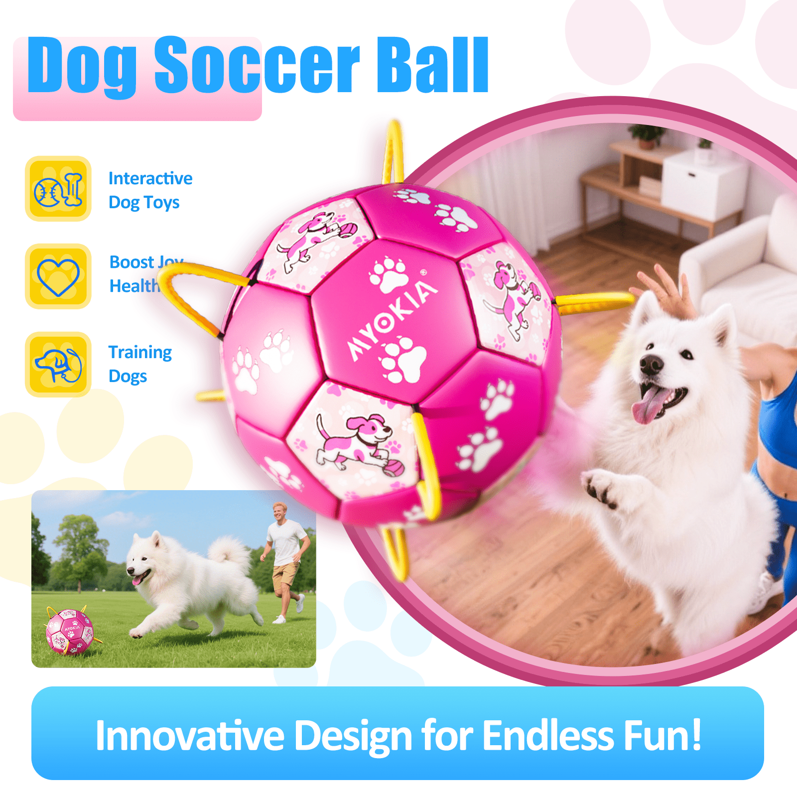 Size2/Size3 Pink Dog Soccer Balls with Straps, Durable Training Balls for Pets, Interactive Outdoor Dog Toys for Small, Medium, and Large Puppies, Essential Pet Supplies - Family Watchs
