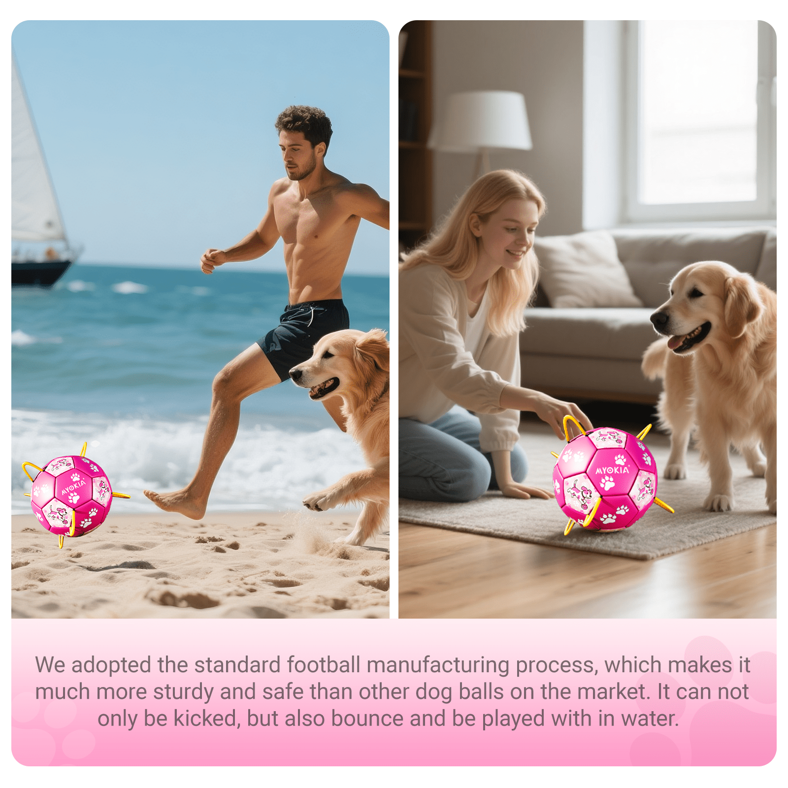 Size2/Size3 Pink Dog Soccer Balls with Straps, Durable Training Balls for Pets, Interactive Outdoor Dog Toys for Small, Medium, and Large Puppies, Essential Pet Supplies - Family Watchs