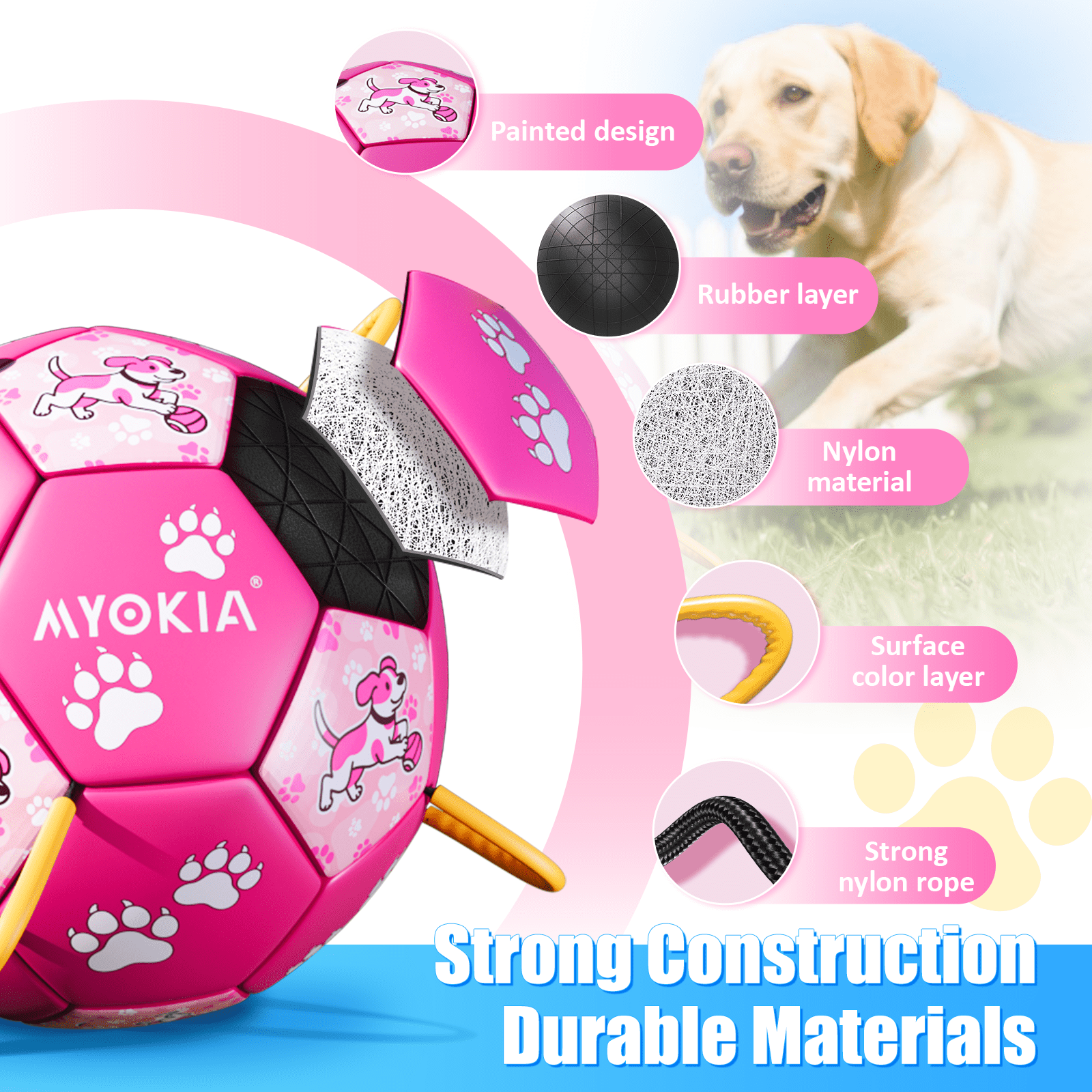 Size2/Size3 Pink Dog Soccer Balls with Straps, Durable Training Balls for Pets, Interactive Outdoor Dog Toys for Small, Medium, and Large Puppies, Essential Pet Supplies - Family Watchs