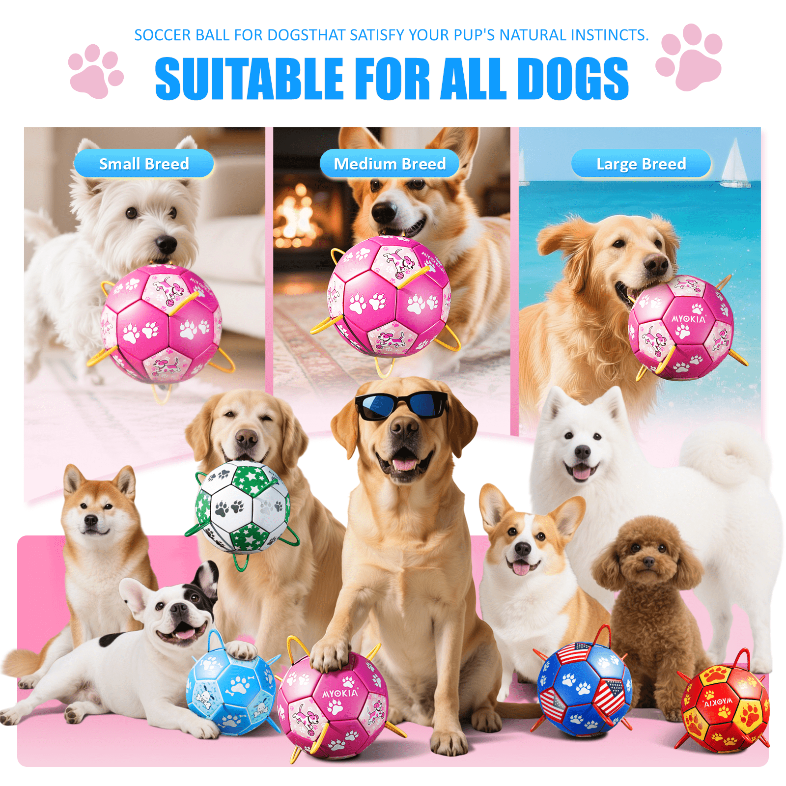 Size2/Size3 Pink Dog Soccer Balls with Straps, Durable Training Balls for Pets, Interactive Outdoor Dog Toys for Small, Medium, and Large Puppies, Essential Pet Supplies - Family Watchs