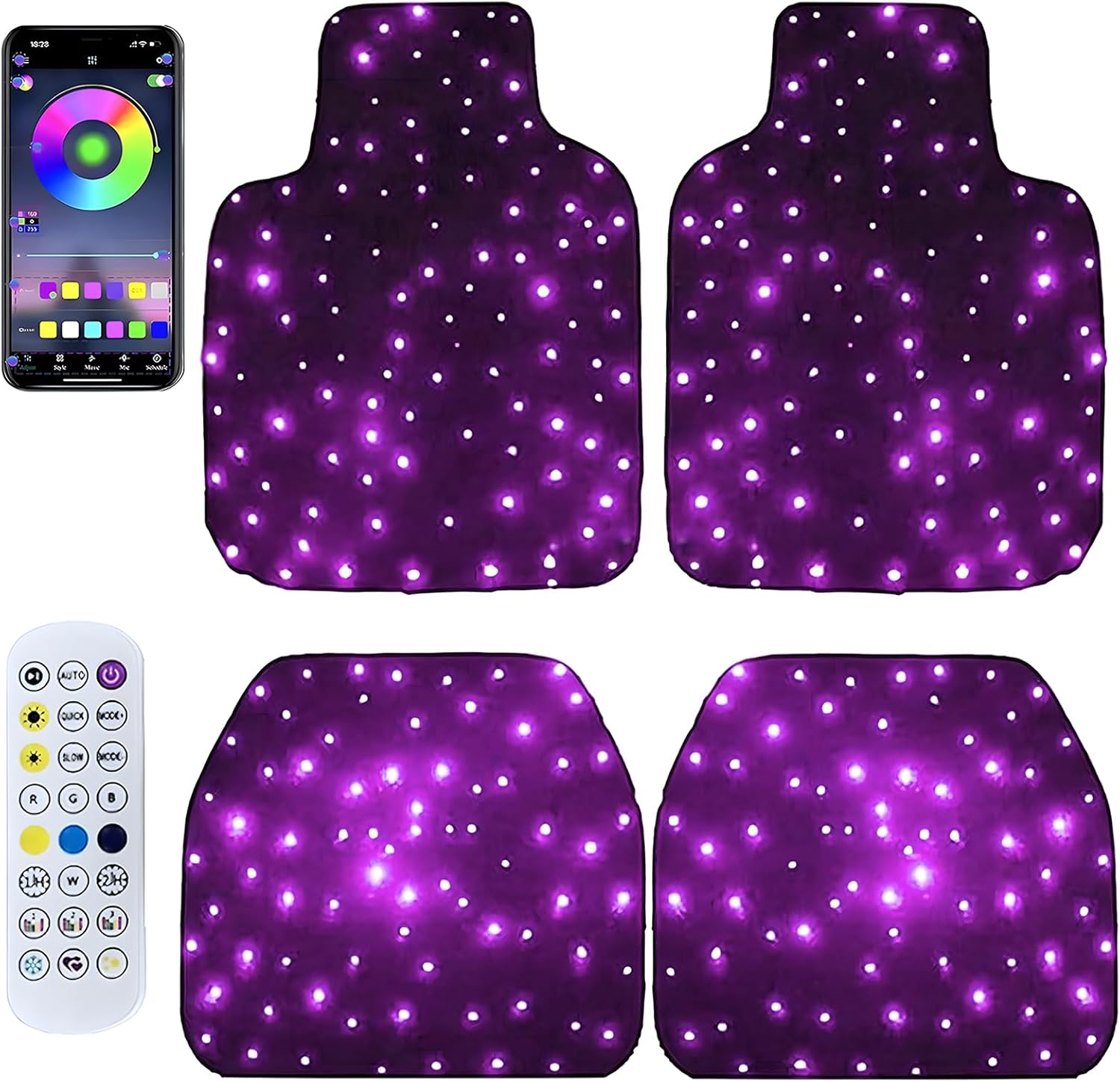 Starlight Floor Mats Starlinkmats LED Car Floor Mats Heavy Duty Polyester Floor Mats 4 - Piece, Universal Size Durable Waterproof Washable All Weather Car Mats (Solid Black) - Family Watchs