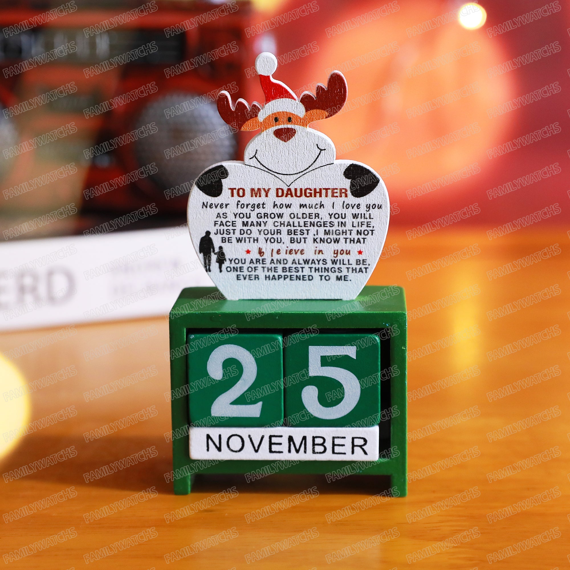 To My Daughter - Christmas Advent Countdown Calendar Number Date Wooden Blocks Tabletop Desk Calendar Decoration for Home Office Decoration - Family Watchs