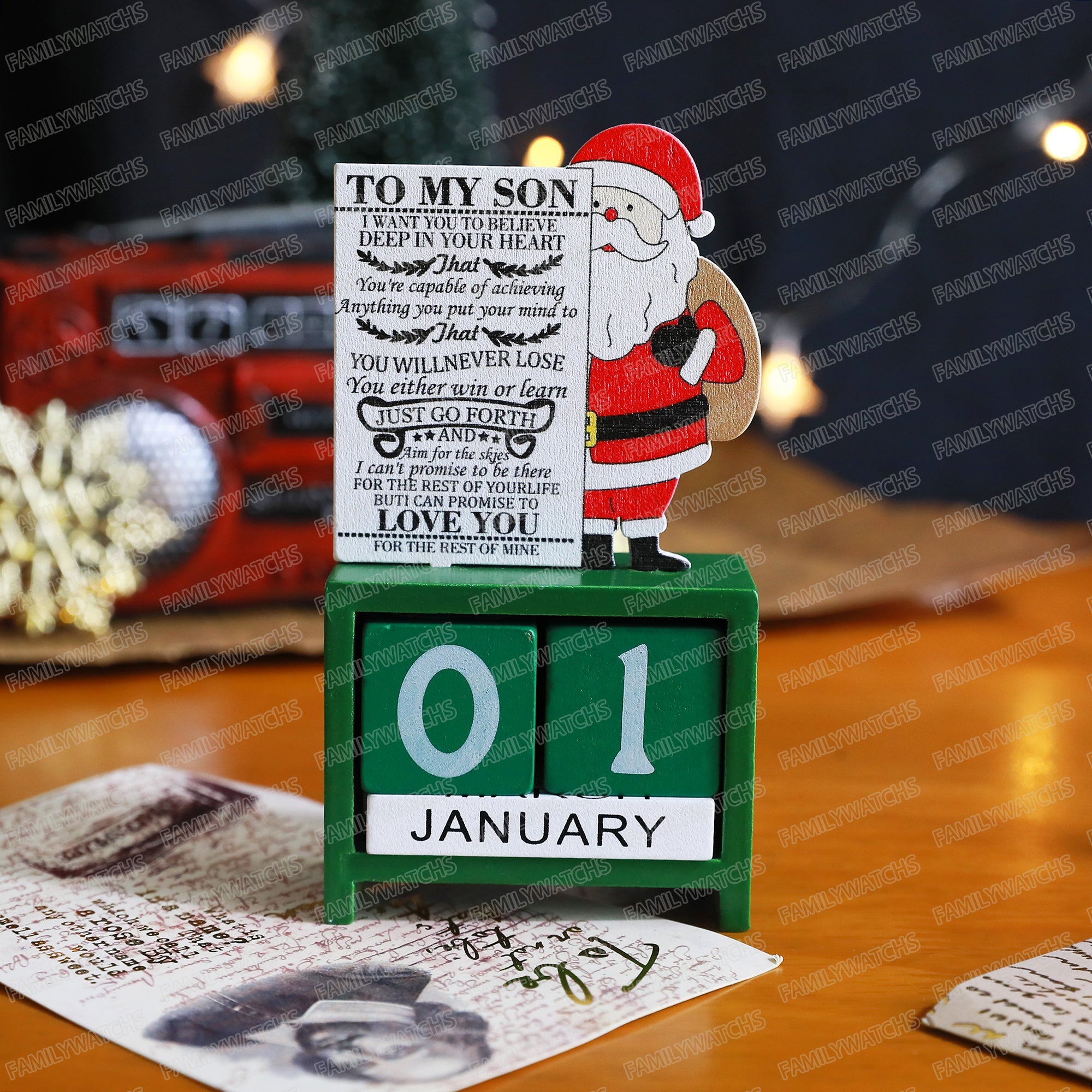 To My Son - Christmas Advent Countdown Calendar Number Date Wooden Blocks Tabletop Desk Calendar Decoration for Home Office Decoration - Family Watchs