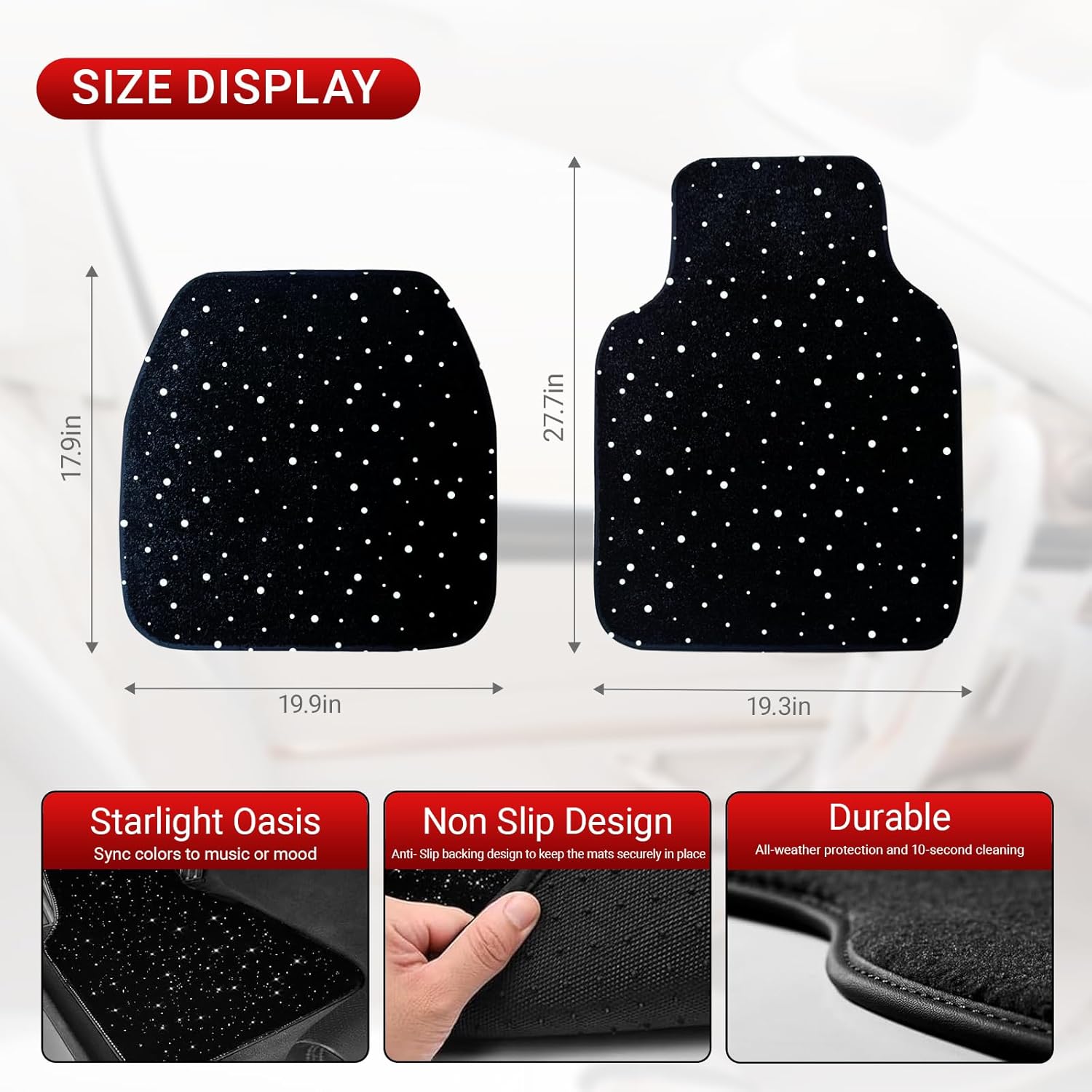 Waterproof Universal Fit Car Floor Mats Faux Polyester Car Carpet Mats Black Car Mats with 21 RGB Modes Universal Fit – Transform Your Car Interior into A Starry Night Sky - Family Watchs